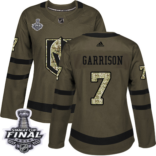 Adidas Golden Knights #7 Jason Garrison Green Salute to Service 2018 Stanley Cup Final Women's Stitched NHL Jersey